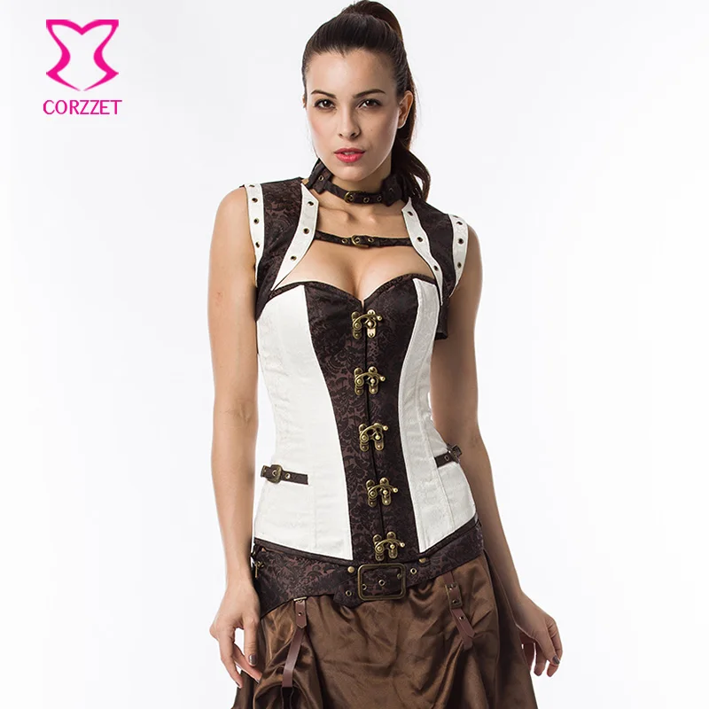 Белый корсет из парчи готический Espartilhos E Corpetes Corselet большие размеры корсеты и