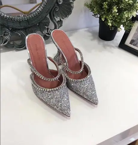 BONJEAN أحدث بريق مزين صنادل عالية الكعب امرأة وأشار اصبع القدم الكريستال حزب أحذية الزفاف القواطع اللباس الكعوب