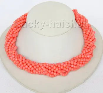 

wholesale AAA 17-18" 10row round pink coral beads necklace Imitation pink coral clasp Jewellery Crystal WomenFactory direct sale