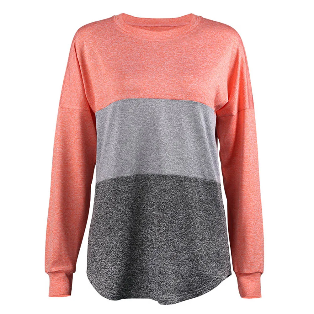 Ladies Round Neck Causal Long Sleeve Striped Pullover Shirt Women Tops