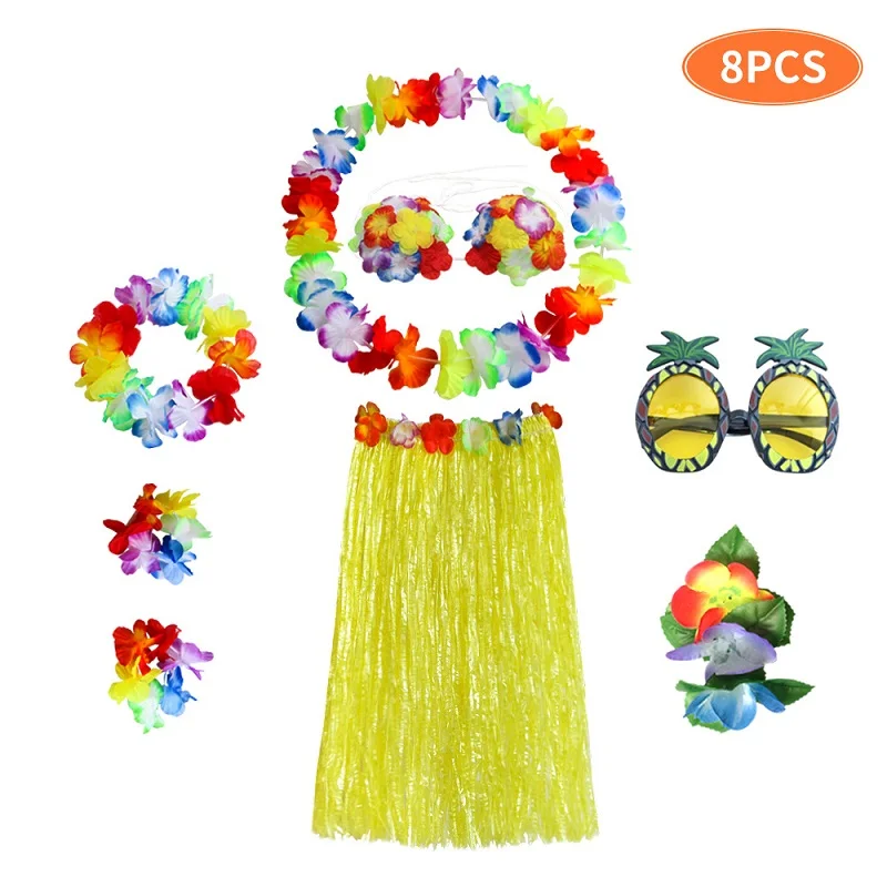 8 шт./компл. Пластиковые волокна Девушки Женщины Гавайская Юбка травяной костюм Цветочная юбка солнечные очки танец хула платье Вечерние Гавайские пляжные