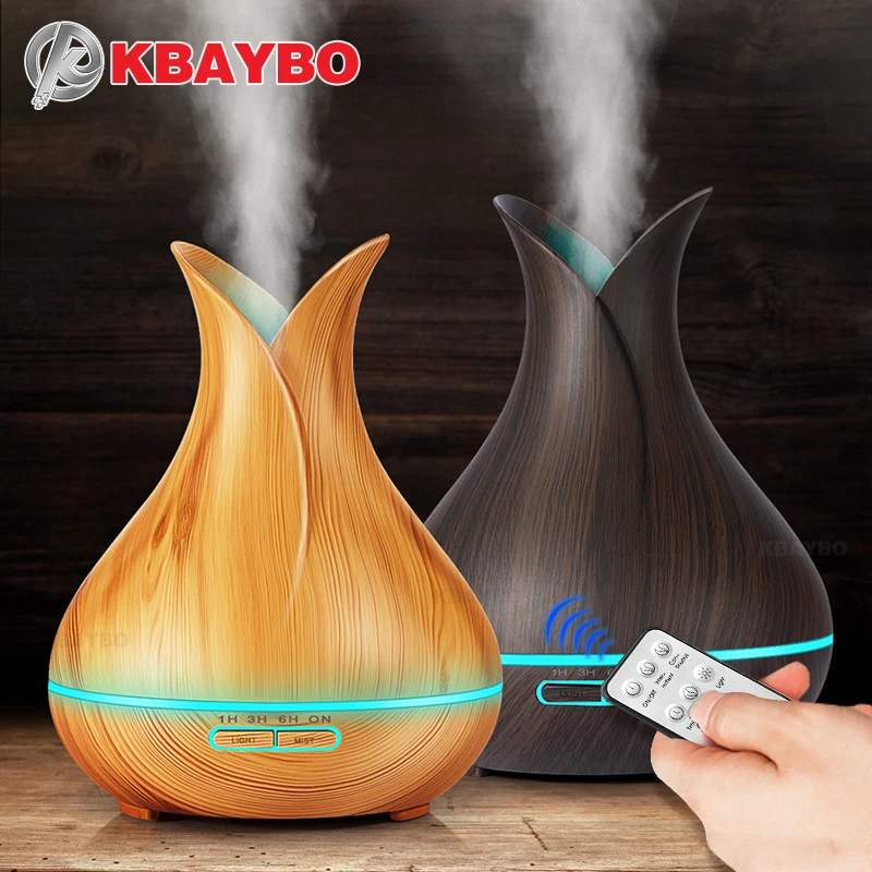 KBAYBO 400ml Air Diffuser Electric Aroma Essential Oil Diffuser Ultrasonic Air Humidifier Wood Remote Control Mistmaker