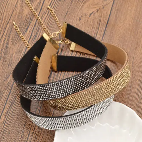 3 Color Women Rhinestone Crystal Choker Collar Velvet