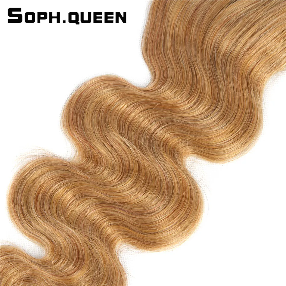 Soph queen Hair предварительно цветные малазийские светлые волосы 4 пучка с закрытием#27 объемная волна человеческие волосы для наращивания remy волосы