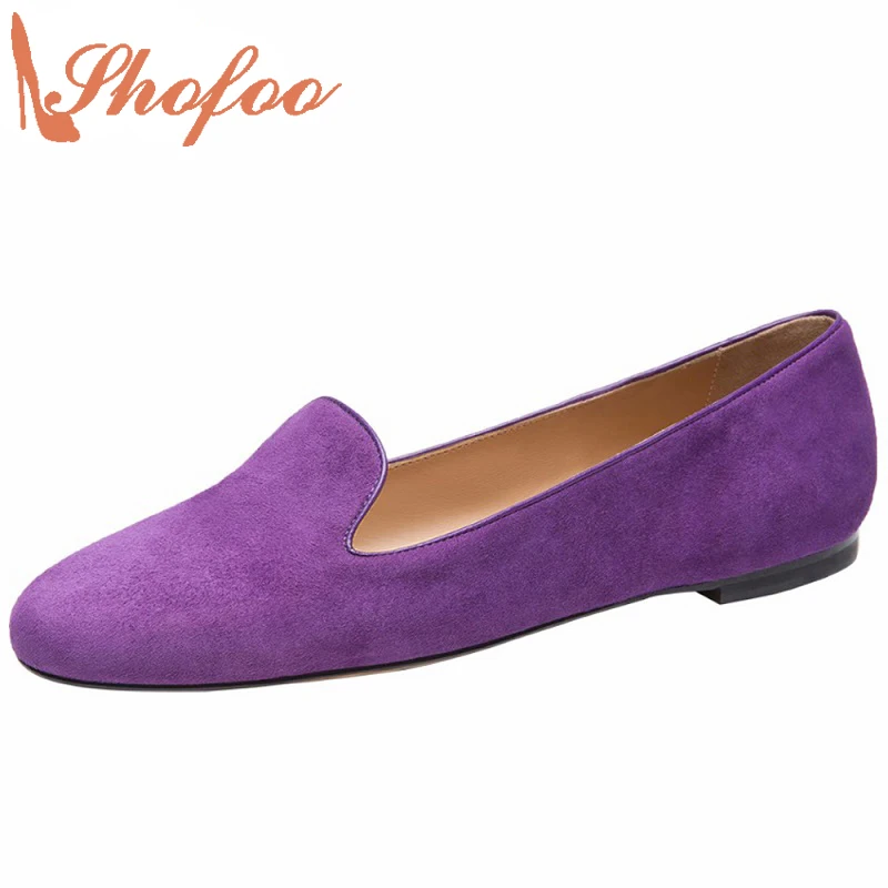 

Shofoo Bayan Ayakkabi Arrival Mother Solid Purple Suede Ballet Flats Heels Casual Dress Ball Evening Dames Schoenen Size 33 43