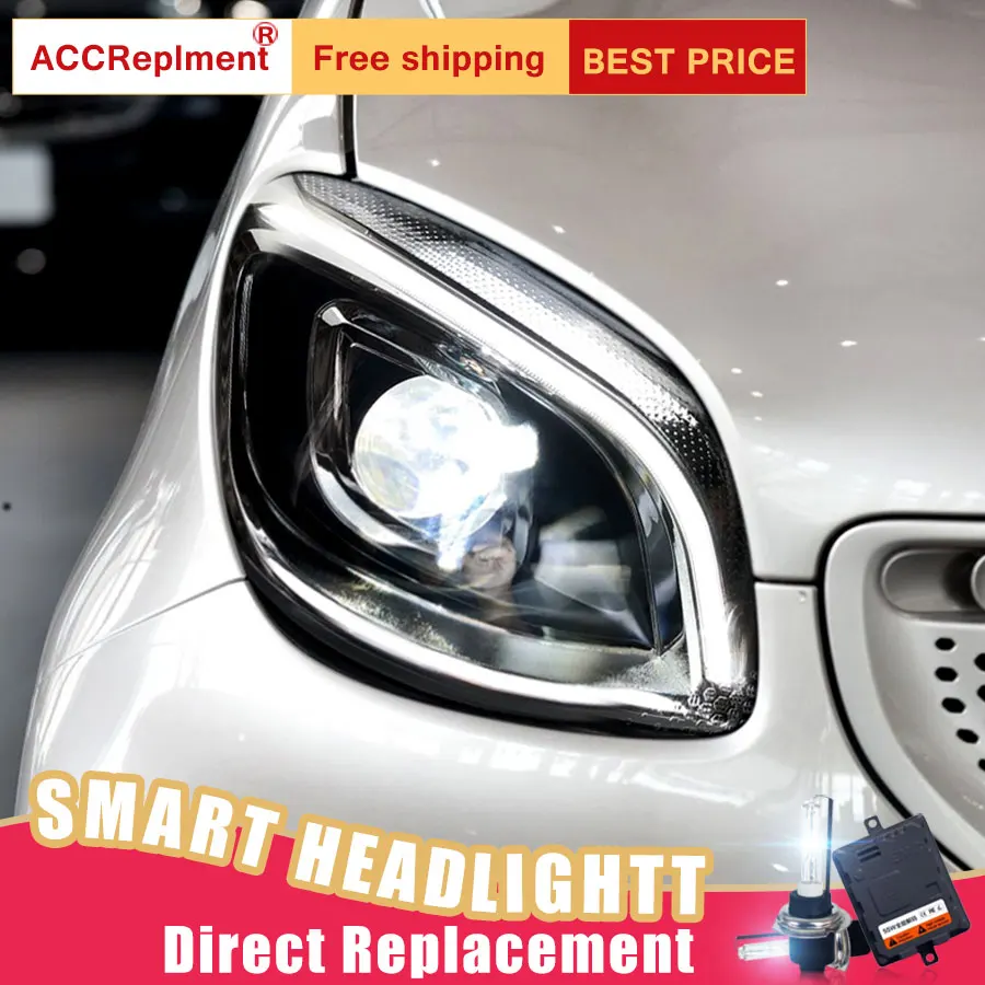2Pcs LED Headlights For Benz smart 2015 2018 led car lights Angel eyes FULL LED Fog lights LED