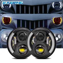 7LED Headlight White Halo Car Angel Eyes DRL LED Projection Lens For Jeep JK LJ Tj Fj Cruiser Hummer MACK R Peterbilt Kenworth