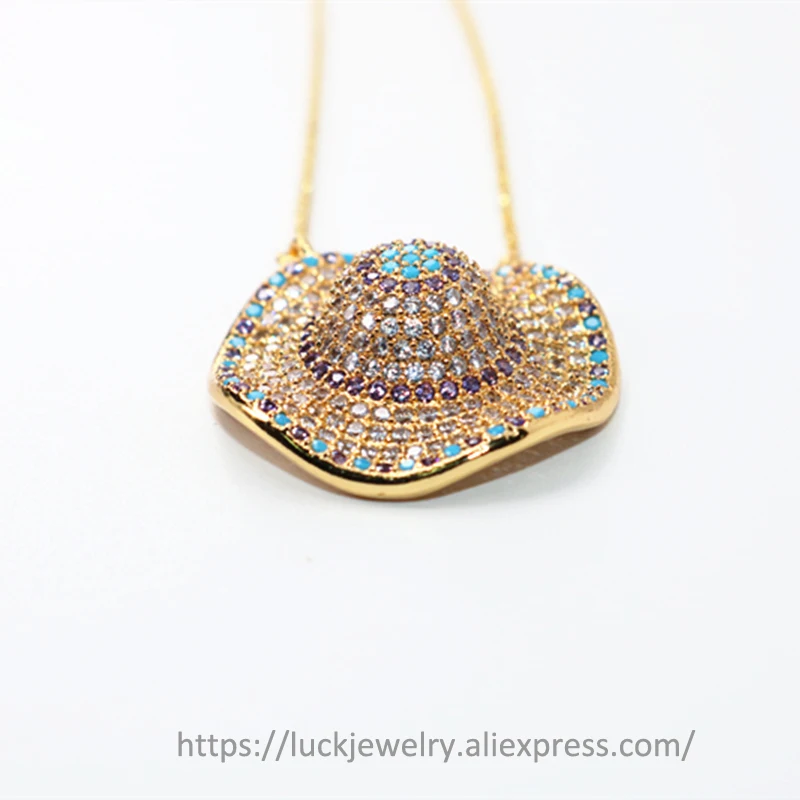 

5pcs/lot Luck Jewel Rainbow Women Hat Pendant Necklace Micro Pave CZ Punk Design Jewelry Trendy Hip Hop Handmade Fashion Gifts