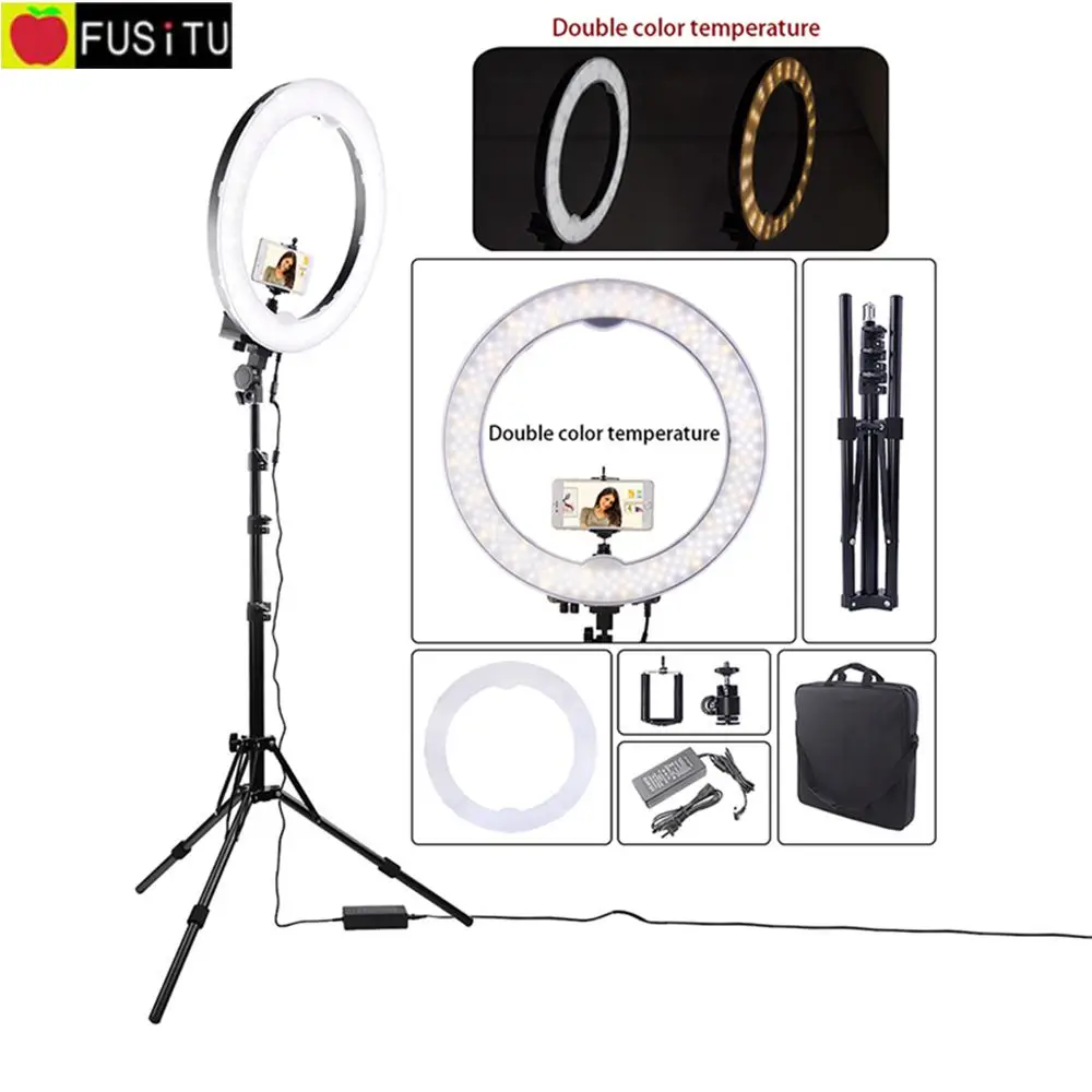 

Fusitu 18" Dimmable Studio Photography Lighting 240pcs LED Video Light Bi-color Camera Photo Phone Ring Lamp light