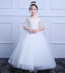 Тюль длинный рукав Кружевные Платья с цветочным узором для девочек для свадьбы платье для первого причастия праздничное платье для