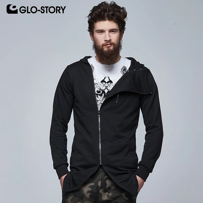 GLO STORY Men's Wrap Zipper Punk Fashion Hoodie Sweatshirts Men 2018