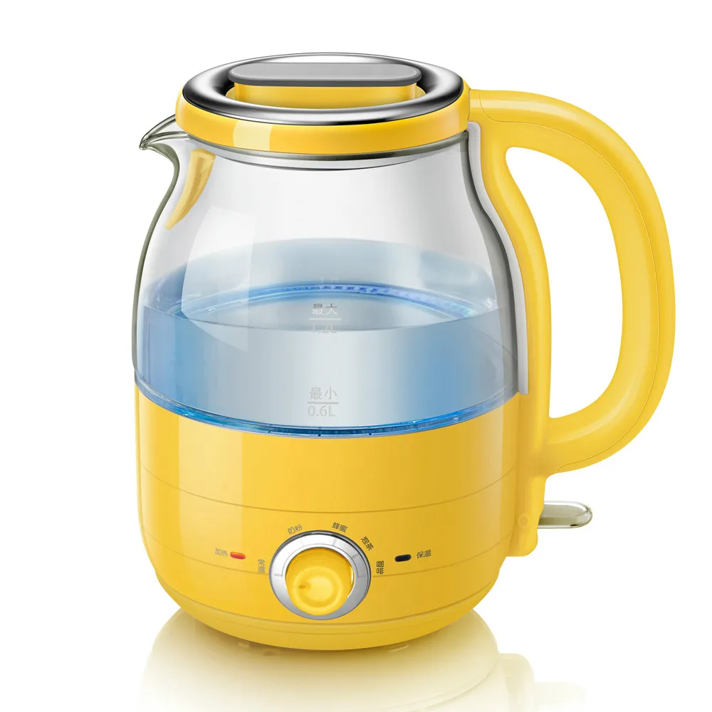 

220V 1200w 1.2L Yellow Electric kettle 5 gears temperature control Insulation Blue light High borosilicate glass 215x164x219mm