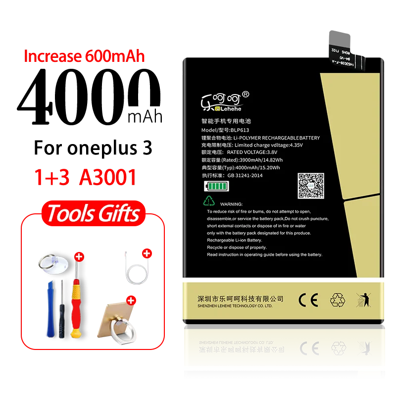 

New BLP613 Battery for OnePlus 3 One Plus 3 Three 4000mAh High Capacity Replacement Battery with Tools Gifts