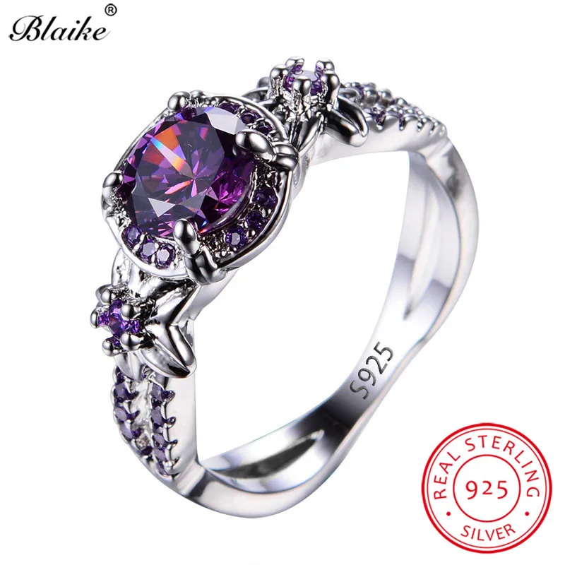 Кольцо Blaike из серебра 100% пробы с фиолетовым круглым Цирконом|ring for|rings for womenrings women