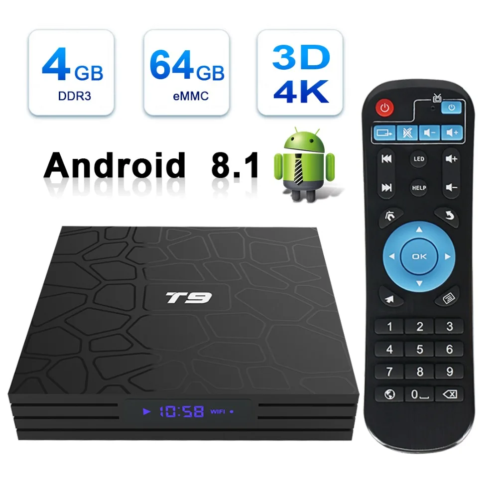 

2019 T9 tv box android 8.1 WIFI 4GB 32GB/64GB TV Box with Keyboard BT4.0 RK3328 Quad Core Smart tv box Set Top android 8.1 Box