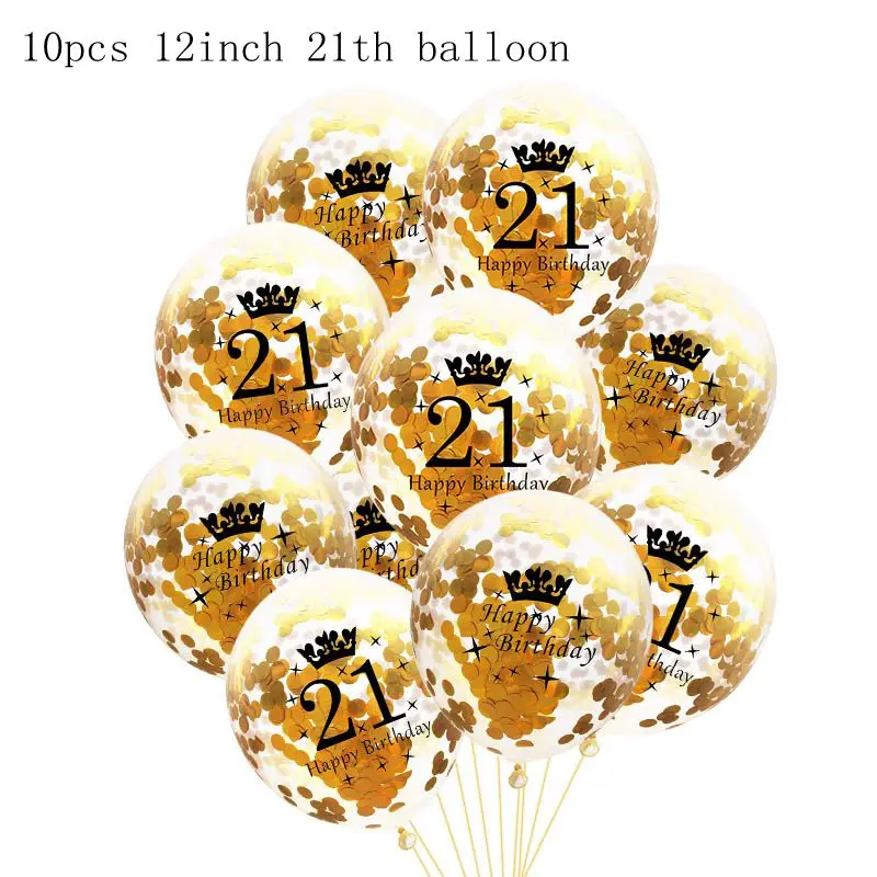 18/21/30/40/50/60th Happy Birhtday Party Tableware Sets Latex Air Confetti Balloon Plates Cups Napkin Tablecloth Supplies Decor - Цвет: G21-10pcs balloon