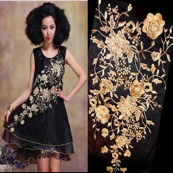 3D золотая вышитая кружевная аппликация Ткань свадебное платье аксессуары DIY Ткань для шитья Кружевная декоративная заплатка RS412
