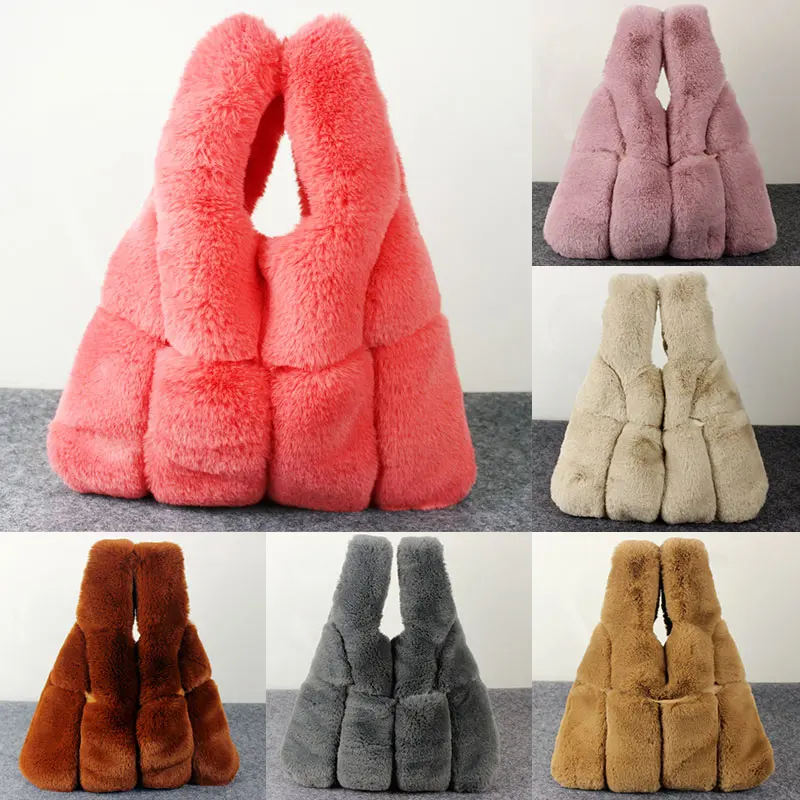 Модная милая сумка из искусственного меха в Корейском стиле, пушистый мягкий кроличий мех, жилет, клатч, сумка Harajuku, панк, зимняя плюшевая дорожная сумка для девочек