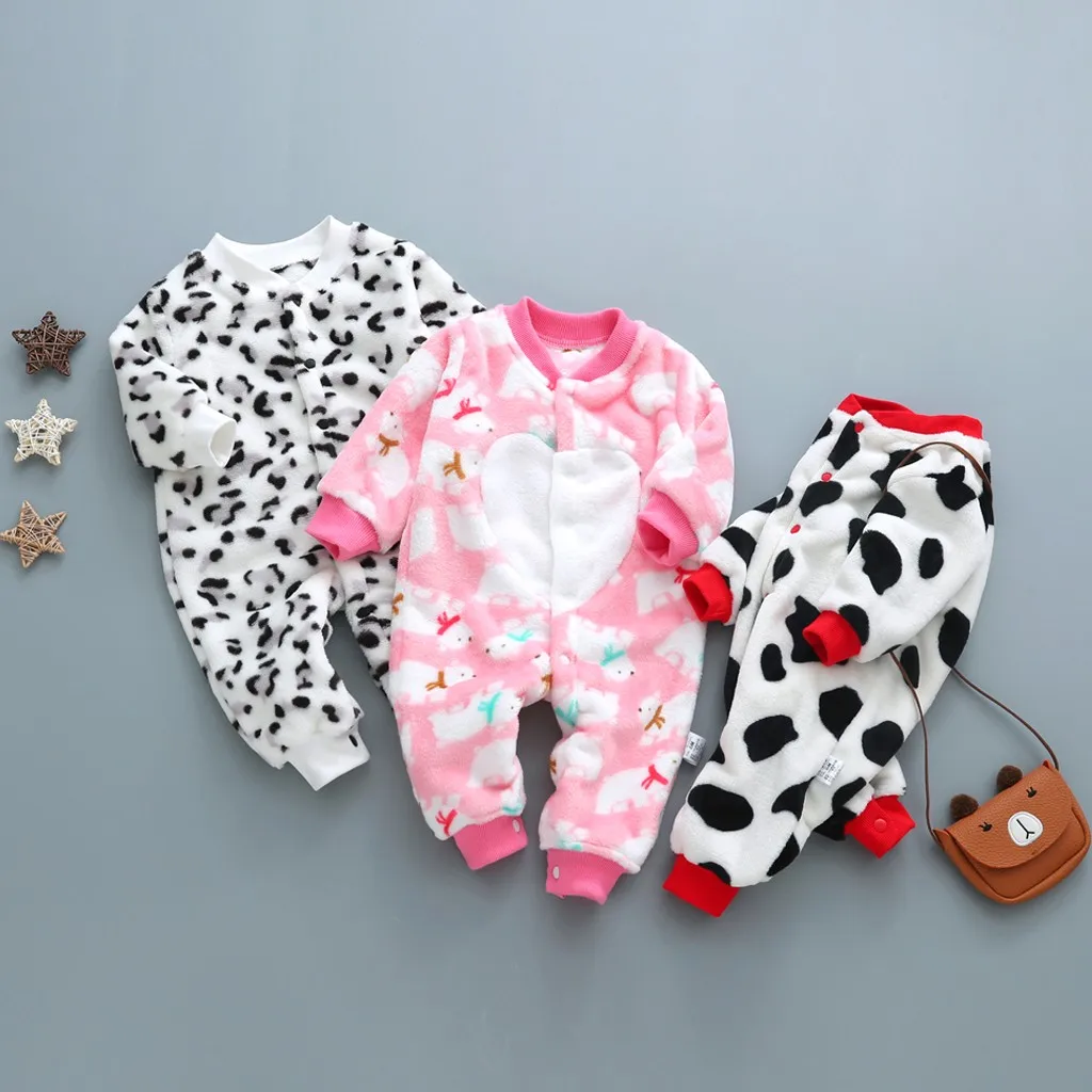 

Leopard Print Baby Rompers Winter Warm Fleece Clothing Set for Boys Cartoon Infant Girls Clothes Newborn Overalls Baby Jumpsuit