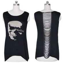 New 1 PC Gothic Skull Backless T Shirt Tank Vest Punk Rock Summer Singlet Tassel
