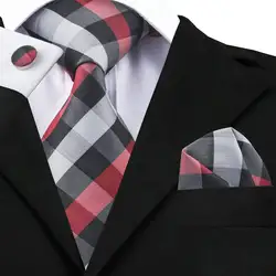 Мода 2017 г. Черные, белые, красные в клетку галстук Hanky запонки 100% шелк Галстуки для Для мужчин формальные Бизнес Свадебная вечеринка C-938