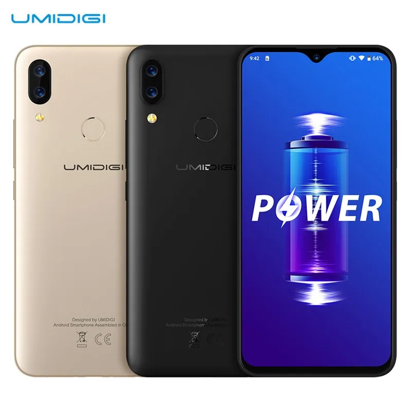 Смартфон UMIDIGI POWER 4G 6,3 дюймов Android 9,0 Helio P35 Восьмиядерный 2,3 ГГц 4 Гб ОЗУ 64 Гб ПЗУ 16.0MP отпечаток пальца 5150 мАч мобильный