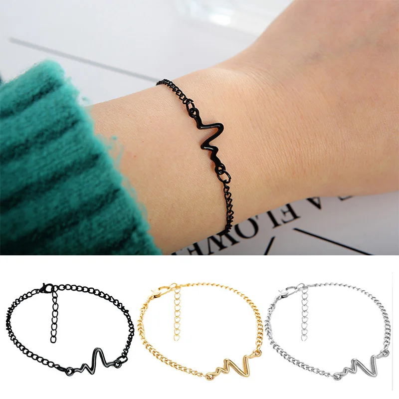 

1pcs Women Men ECG Figure lightning bracelet Fashion Simple personality design couple heartbeat frequency bracelet