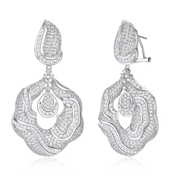 

New arrival luxury flower drop Earrings for ladies copper material setting white cz earrings fashion jewelry Free drop shipping