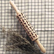 Скалка из бука, Рождественская Скалка с гравировкой, тисненая натуральная средняя скалка для кошки, кухонный Современный Инструмент Nov29
