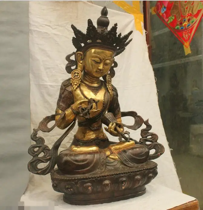 Китайский Буддизм Старый Бронзовый Латунь Ваджрасаттва Кван-Инь Статуя Будды Скульптура
