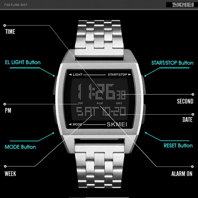 

Men Sports Watches Waterproof Stainless Steel Wristwatch Digital LED Watch For Man Clock reloj hombre Erkek Kol Saati SKMEI 2019