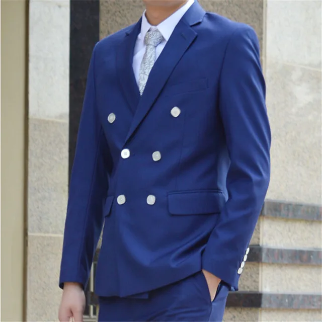 

Fashion Street Shoot Men Suits Blue Custom Double Breasted Yong Men Formal Party Daily Work Wear Suits Sets (Jacket+Pants)