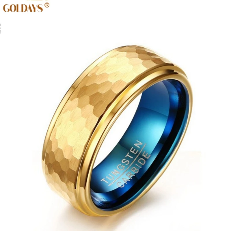Buy GOLDAYS 8mm Golden Tungsten Rings Hammer Comfort