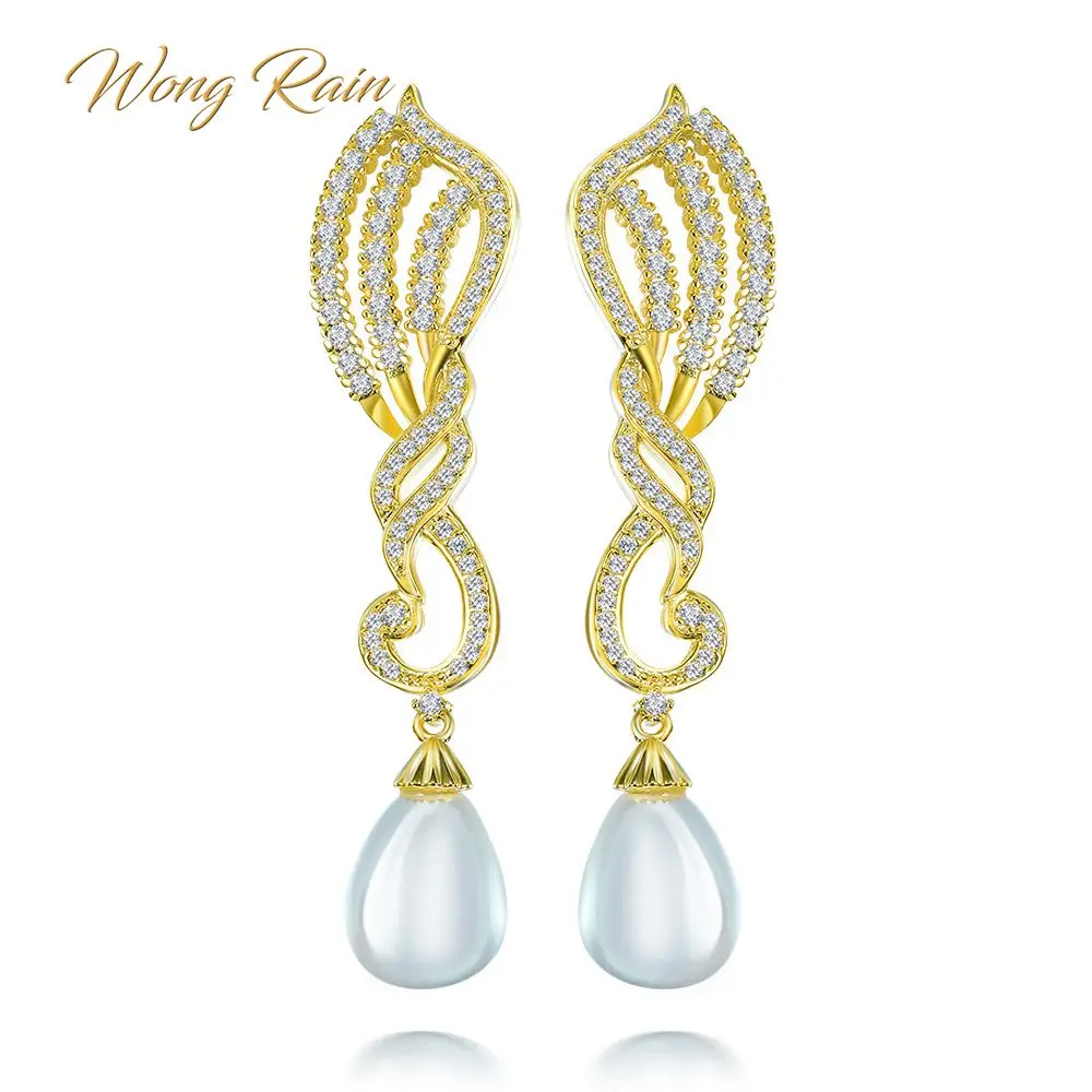Wong Rain 100% 925 Sterling Silver Water Drop Pear Pearl Gemstone Long Dangle Hook Wedding Engagement Earrings Wholesale | Украшения и