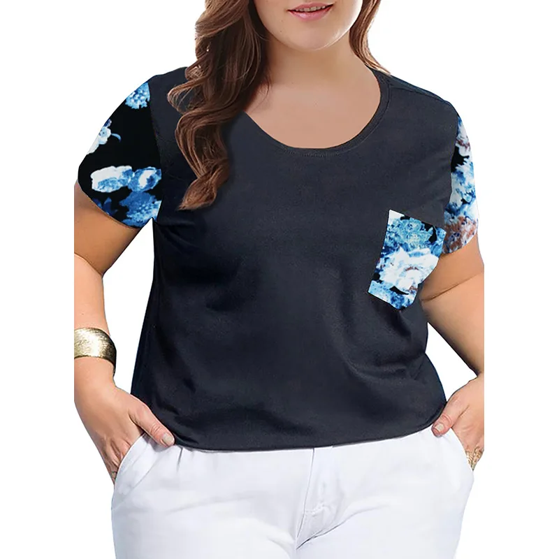 

Big size 9XL 2019 Summer Woman T-shirt Loose printed patchwork tshirts female Fat MM plus size women clothing large size tops