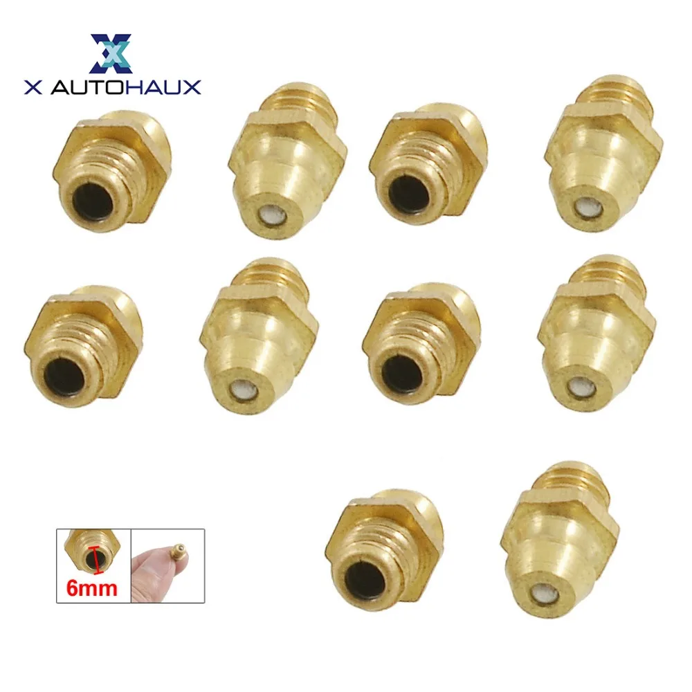 X AUTOHAUX M6 Brass Straight Grease Nipple Fittings with Dust Cap for Car 5 Set 