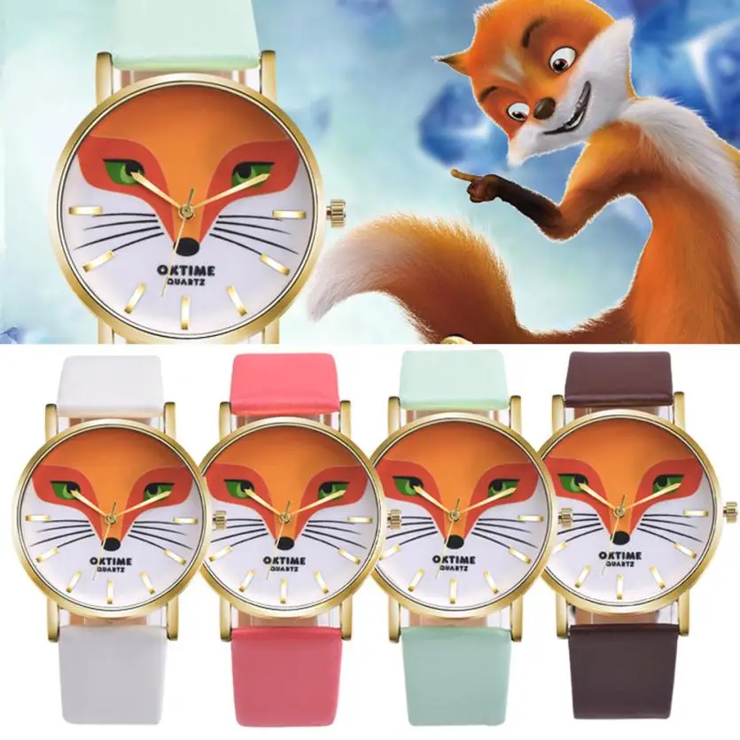 Женские кварцевые часы Reloj Ma3 с кожаным ремешком в ретро стиле рисунком лисы из