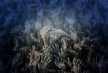 

Laeacco Halloween Party Terrible Skeleton Hands Scene Photographic Backgrounds Customized Photography Backdrops For Photo Studio