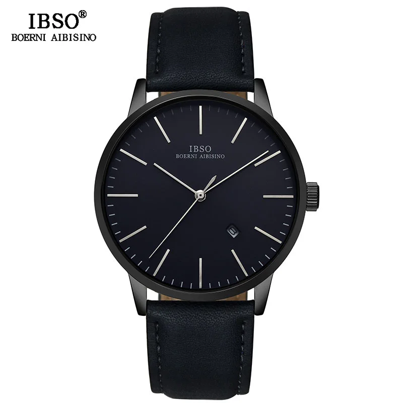 IBSO Брендовые мужские кварцевые часы простые деловые кварцевые часы для мужчин с кожаным ремешком наручные часы без цифрового циферблата Прямая поставка - Цвет: Blue