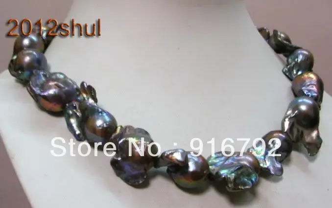 

free P&P ***** Rare huge 28-30mm south sea baroque black pearl necklace 18