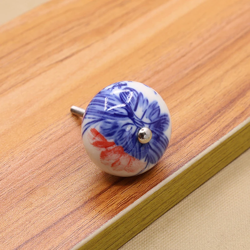 Керамическая ручка в стиле ретро, художественный ящик, дверь шкафа, шкаф, Мебельная ручка, синий и белый фарфор