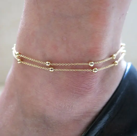 High Quality Handmade Beaded Double Chain Anklet Anklet Barefoot Sandals Foot Jewelry Anklet Women Tornozeleira Femininas High Quality Handmade Beaded Double Chain Anklet Anklet Barefoot Sandals Foot Jewelry Anklet Women Tornozeleira Femininas