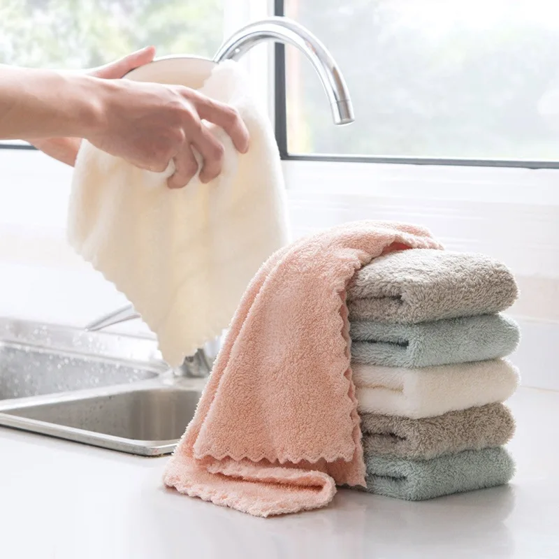 Double-sided large coral fleece solid color towel soft kitchen bathroom hanging towel handkerchief plush dropship 0802