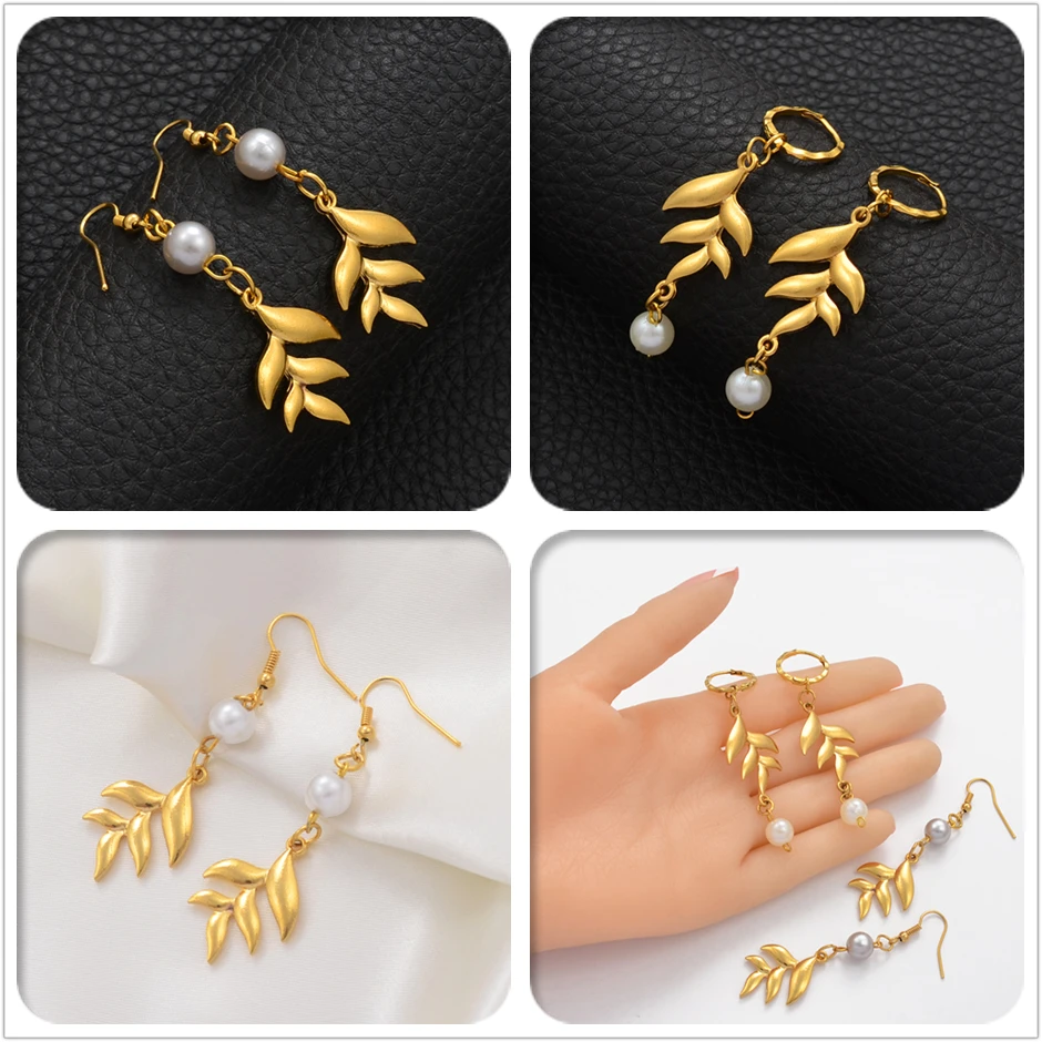 Anniyo цвета золота Гавайские листья серьги для женщин Девушки Ювелирные изделия Подарки на день рождения Guam серьги ювелирные изделия#211306