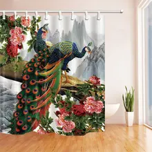 Декор птиц, Элегантный Павлин в цветок пиона, занавески для душа, устойчивые к плесени, полиэфирная ткань, украшения для ванной комнаты, занавески для ванной