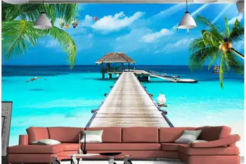

3d wallpaper custom mural non-woven photo The wooden bridge coconut trees scenery decoration painting wallpaper for walls 3 d