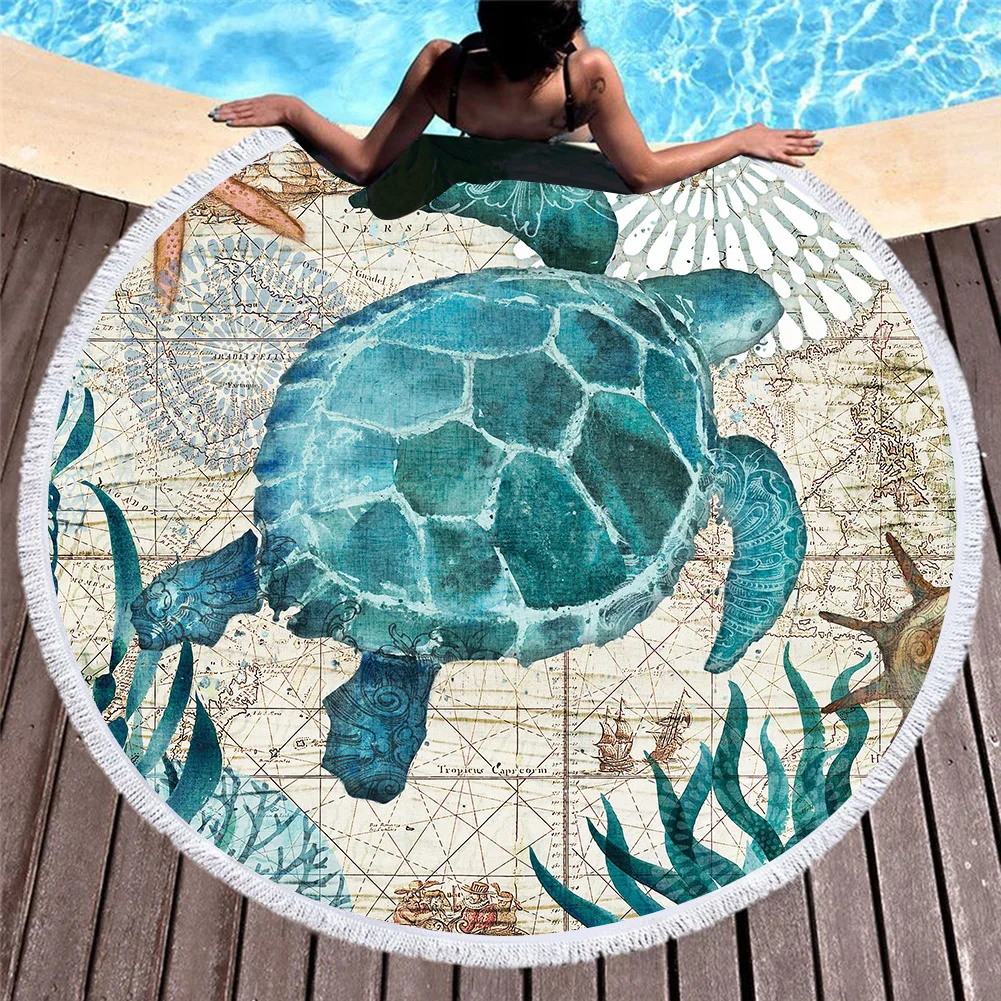 Online Tropical Schildkröte Seepferdchen Strand Handtuch Mikrofaser Weiß Decke mit Fransen Sommer Toalla Böhmischen Picknick Yoga Matte Bad Handtücher
