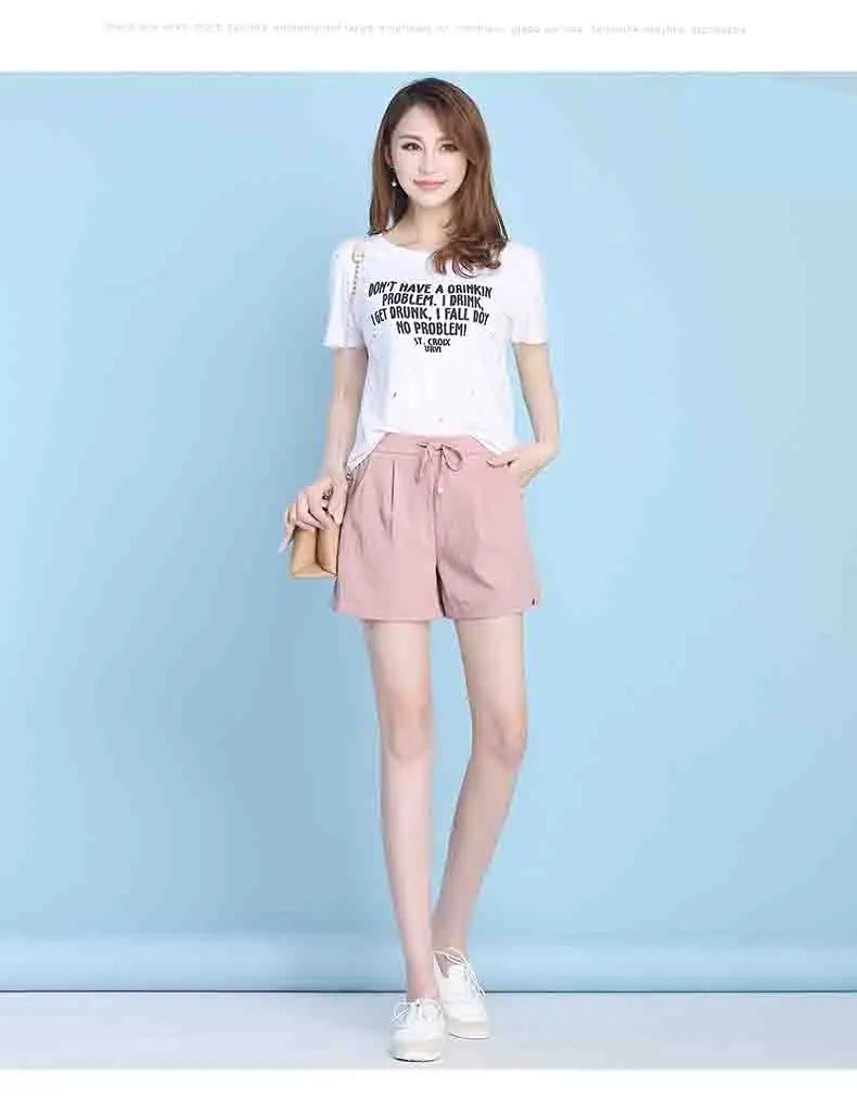 Женские шорты Лето корейские модные новые повседневные хлопчатобумажные шорты винтажные свободные шорты с высокой талией больших размеров