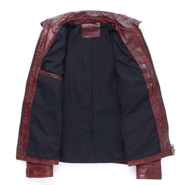 Men Casual Leather Jacket Red Color Plus Size XXXXL Genuine Thick Cowhide Clothing Men's Winter Warm Slim Fit Leather Coat (5)