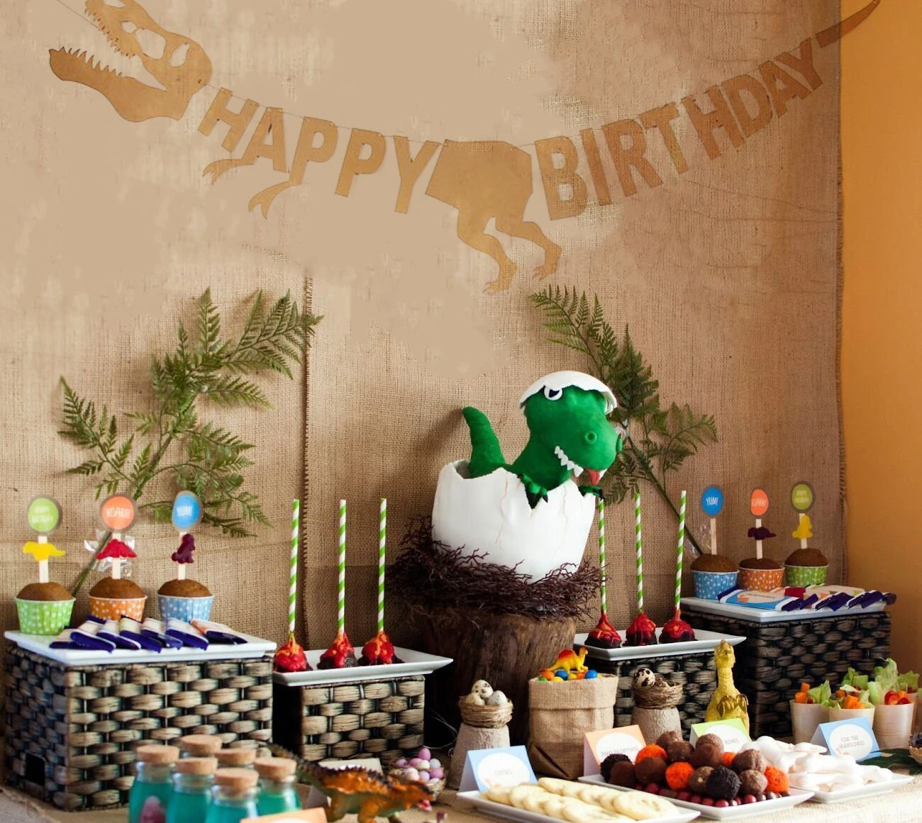 D Anniversaire Tirez Fleur Drapeau Dessert Decoration De Table De Mariage Celebration Dinosaure Archeologiques Theme Enfants Fete D Anniversaire Ensemble Aliexpress